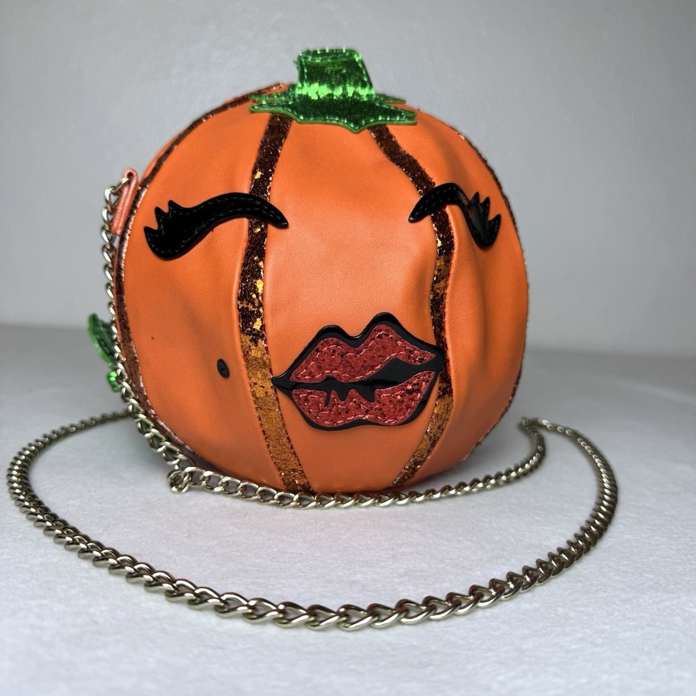 Betsey Johnson Kitsch Pumpkin Face Halloween Jack O' Lantern Crossbody Bag Purse